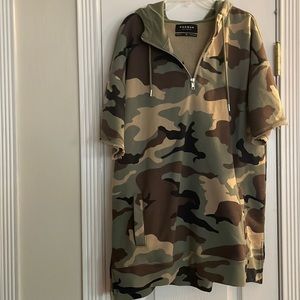 PacSun army print short sleeve quarter zip sweater with hood